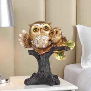 Estátua de Coruja em Toco - Decoração Artesanal em Resina - MARROM