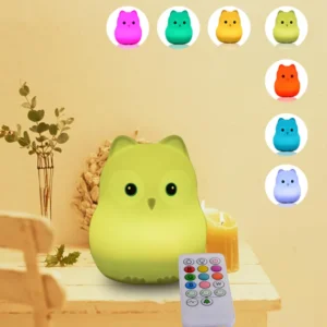 Luz Noturna Coruja LED Recarregável com Controle Remoto 9 Cores