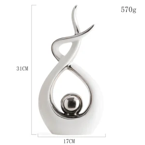 Escultura de Cerâmica Abstrata Dourada para Decoração Moderna - Branco Alto