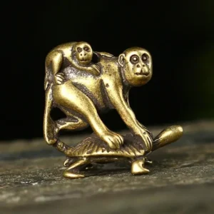 Estatueta de Tartaruga com Macacos em Bronze Antigo - Decoração Criativa