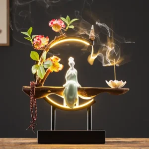 Queimador de Incenso Refluxo Estilo Chinês com Luz LED - Decoração Elegante - Cor J