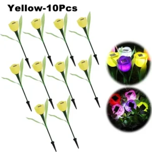Lâmpada Solar Tulipa para Jardim - Decoração Externa LED - Amarelo-10PCS