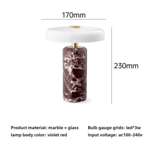 Luminária de Mesa Portátil Recarregável de Mármore com Toque LED