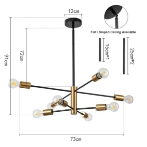 Lustre Sputnik Moderno Preto com 4, 6 ou 8 Luzes para Teto