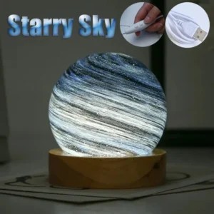 Lâmpada 3D Lua com Suporte de Madeira - Luz Noturna USB para Crianças