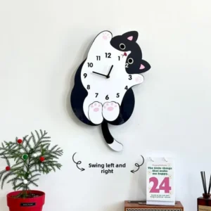 Relógio de Parede Criativo com Design de Gato - Decoração Silenciosa
