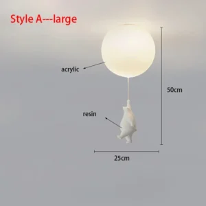 Lustre Infantil Moderno de Acrílico em Forma de Urso - Iluminação Decorativa - Modelo A Grande
