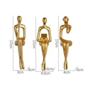 Decoração Abstrata de Mesa para Família de Quatro - Enfeite Moderno - 3 peças douradas