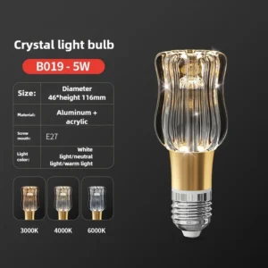 Lâmpada de Cristal LED E27/E14 - Brilho Quente e Frio para Casa