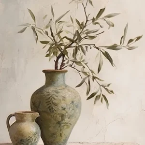 Quadro Decorativo Abstrato de Oliveira e Limão para Sala e Quarto