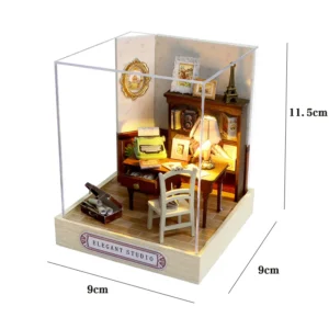 Mini Casa de Boneca Gatinho 3D - Quebra-Cabeça Criativo em Madeira - QT-031 com tampa