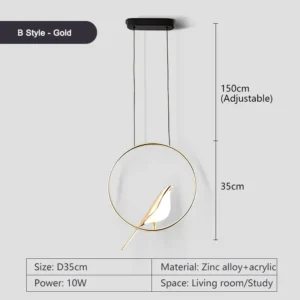 Luminária Pendente LED Rotativa para Quarto - Ouro e Prata