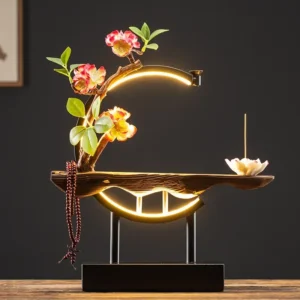 Queimador de Incenso Refluxo Estilo Chinês com Luz LED - Decoração Elegante - Cor F