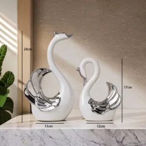 Ornamento de Cisnes em Cerâmica com Cristais - Decoração Luxuosa - Branco 2Pcs A