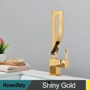 Torneira Misturadora Dourada para Banheiro com Rotação 360°