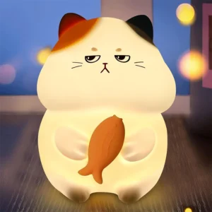 Luz Noturna de Silicone em Forma de Gato com 3 Níveis de Brilho