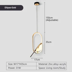 Luminária Pendente LED Rotativa para Quarto - Ouro e Prata