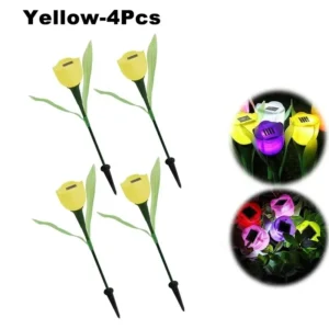 Lâmpada Solar Tulipa para Jardim - Decoração Externa LED - Amarelo-4PCS