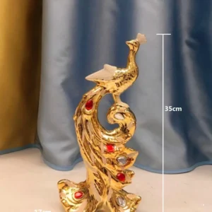 Escultura de Fênix Dourada em Cerâmica para Decoração de Ambientes - C 35x17x8cm