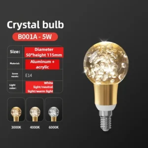 Lâmpada de Cristal LED E27/E14 - Brilho Quente e Frio para Casa
