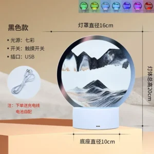 Lâmpada Ampulheta 3D com 16 Cores - Luz Noturna Decorativa - PRETO