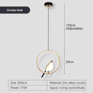 Luminária Pendente LED Rotativa para Quarto - Ouro e Prata