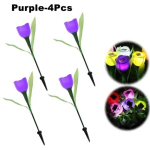 Lâmpada Solar Tulipa para Jardim - Decoração Externa LED - Roxo-4PCS