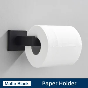 Conjunto de Acessórios para Banheiro em Aço Inoxidável - Preto e Dourado - Suporte de Papel Preto