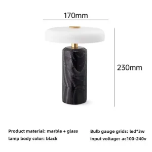 Luminária de Mesa Portátil Recarregável de Mármore com Toque LED