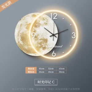 Relógio de Parede Adesivo Lua com Luz LED - Decoração Moderna