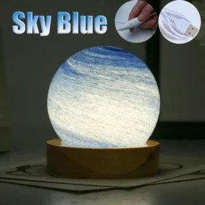 Lâmpada 3D Lua com Suporte de Madeira - Luz Noturna USB para Crianças