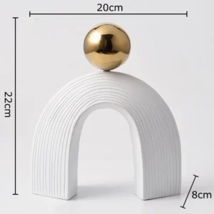 Escultura Abstrata em Resina em Forma de U para Decoração de Mesa - Branco com Bola Dourada