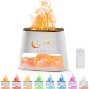 Difusor Ultrassônico de Óleo Essencial com Efeito de Chama e 8 Cores - BRANCO