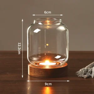 Castiçal Vintage de Madeira com Tampa de Vidro para Decoração - Modelo B