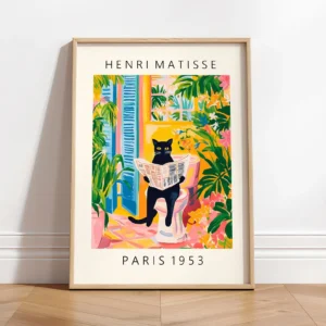 Pôster Gato Preto para Banheiro - Decoração Engraçada e Tropical