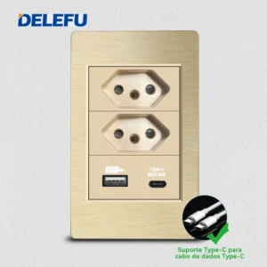 Tomada de Parede Dupla USB Tipo C à Prova d'Água - Delefu - 2 Brasil 20w AC, Universal