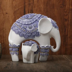 Escultura de Elefante Azul e Branco - Pingente de Prosperidade e Boa Sorte