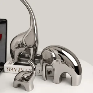 Estatueta de Elefante em Cerâmica Prata para Decoração de Casa