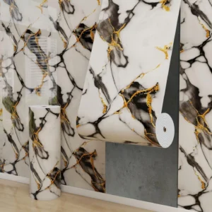 Papel de Parede Autoadesivo de Espuma de Mármore para Decoração