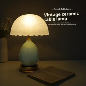 Lâmpada de Mesa Cerâmica Vintage Verde com Efeito Gelo