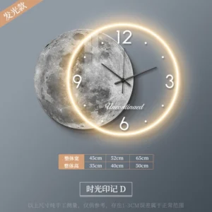 Relógio de Parede Adesivo Lua com Luz LED - Decoração Moderna