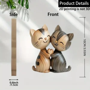 Escultura de Gato e Coelho de Madeira - Decoração Charmosa para Casa - Y
