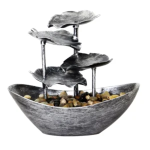 Fonte de Água de Mesa com Luzes LED - Mini Cascata Decorativa - Prata