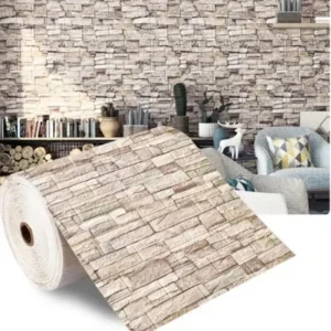 Papel de Parede 3D Autoadesivo Tijolo para Decoração de Ambientes - Amarelo Claro, 70cm x 1000cm