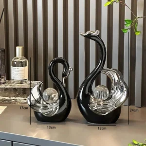 Ornamento de Cisnes em Cerâmica com Cristais - Decoração Luxuosa - Preto 2Pcs B