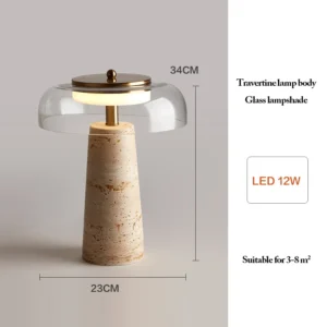 Candeeiro de Mesa em Pedra Travertina Estilo Cogumelo - Iluminação Moderna