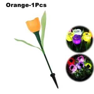 Lâmpada Solar Tulipa para Jardim - Decoração Externa LED - Laranja-1PC