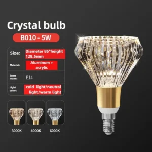 Lâmpada de Cristal LED E27/E14 - Brilho Quente e Frio para Casa