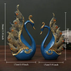 Estatueta de Cisne em Resina Dourada e Azul para Decoração de Casa - Azul