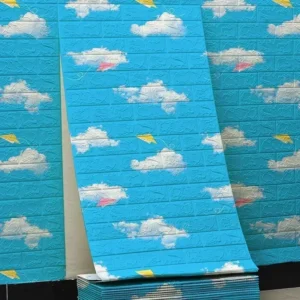 Papel de Parede Autoadesivo 3D Tijolo para Decoração de Ambientes - Céu Azul